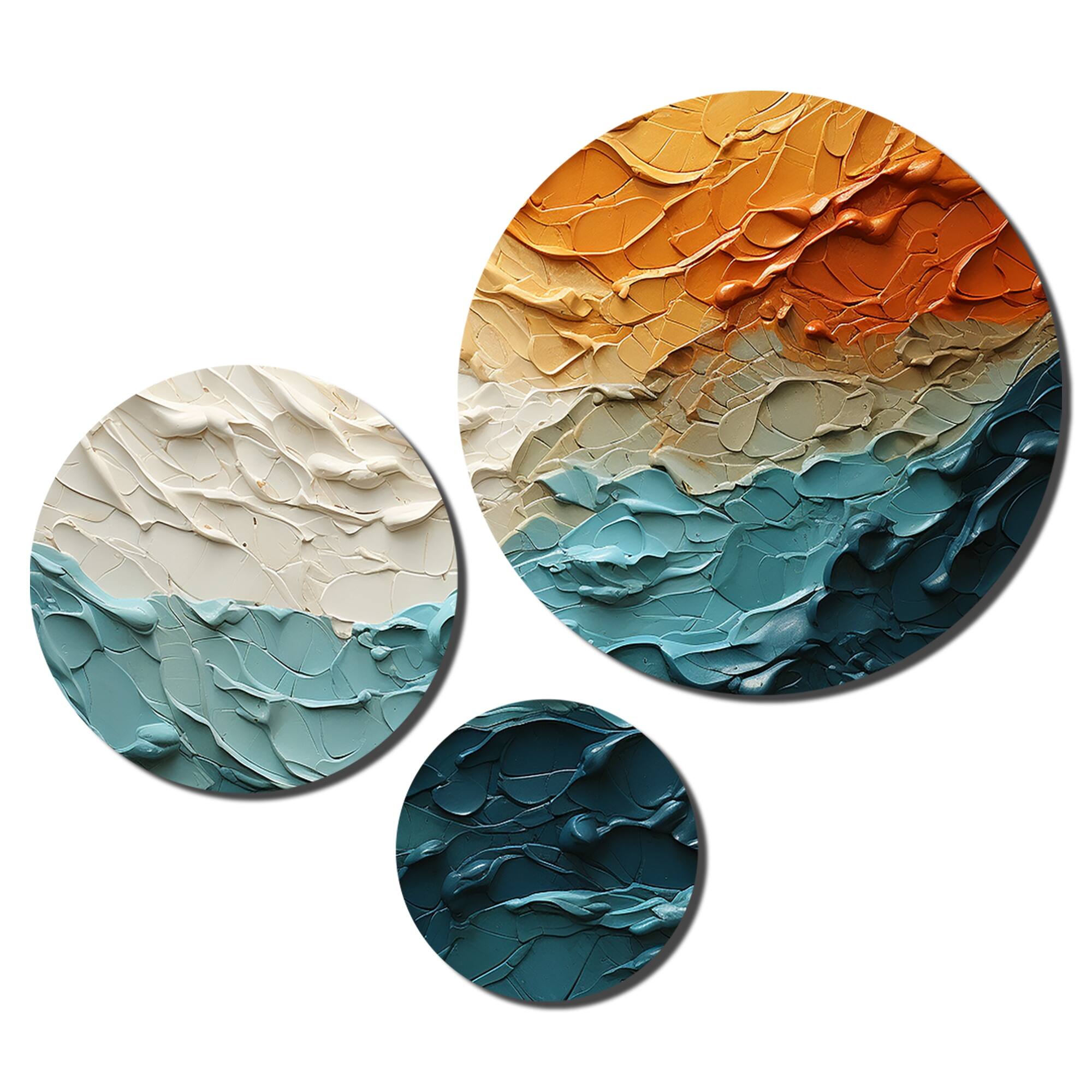 Designart "Teal Orange Ocean Coastal Essence Collage" Modern Metal Wall